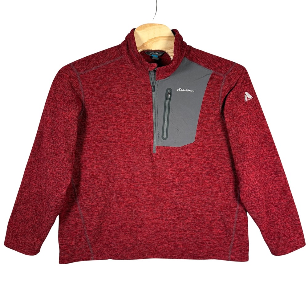 Eddie Bauer First Ascent Pullover Mens XL Red 1/4 Zip Fleece Jacket‎ Mock Neck